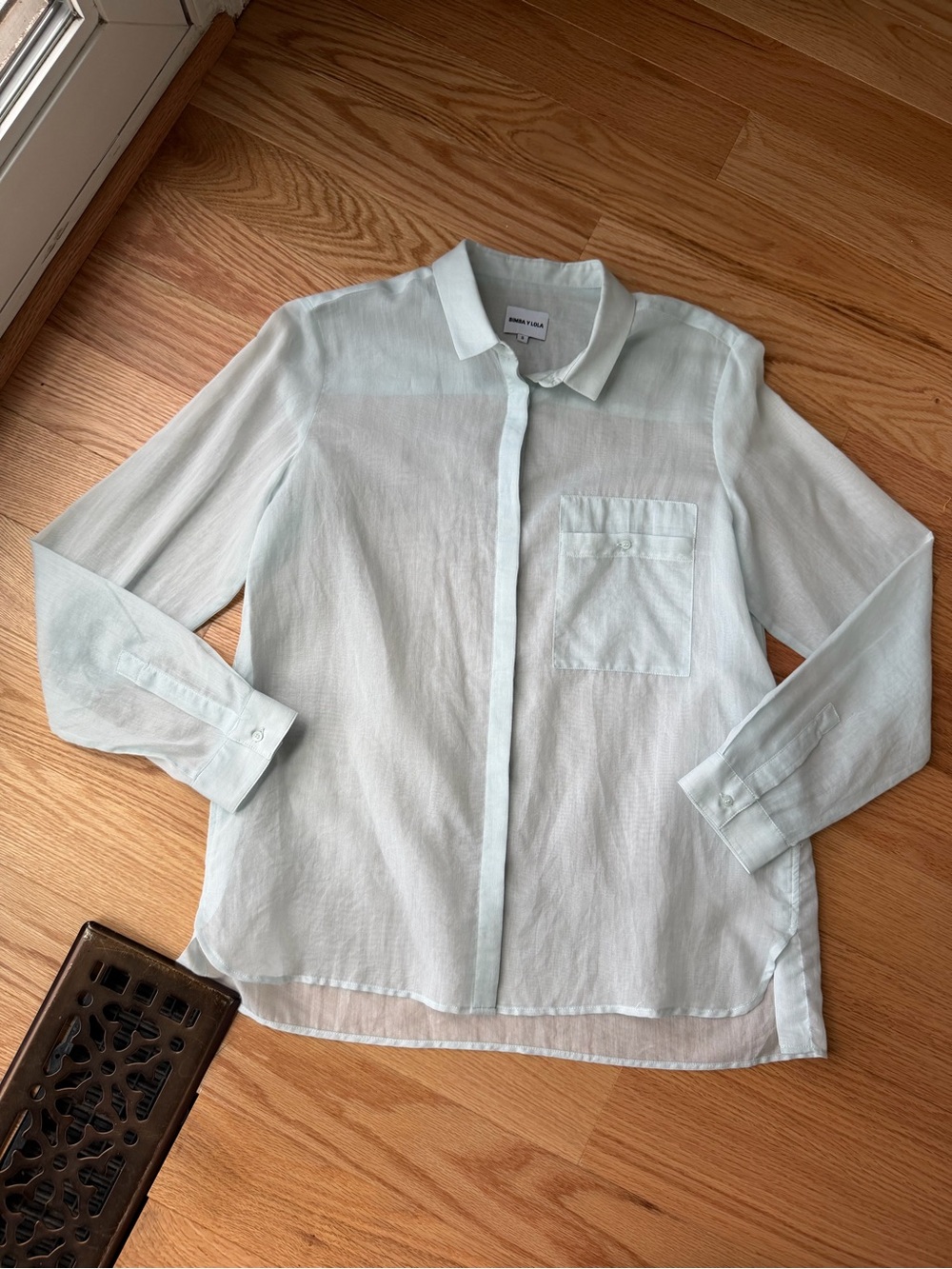 Bimba y Lola Blue Cotton Silk Sheer Button Down Shirt S